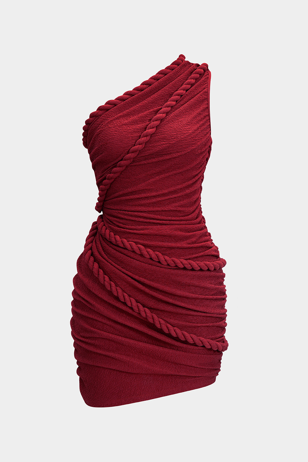 Ruched One Shoulder Twist Knot Sleeveless Mini Dress