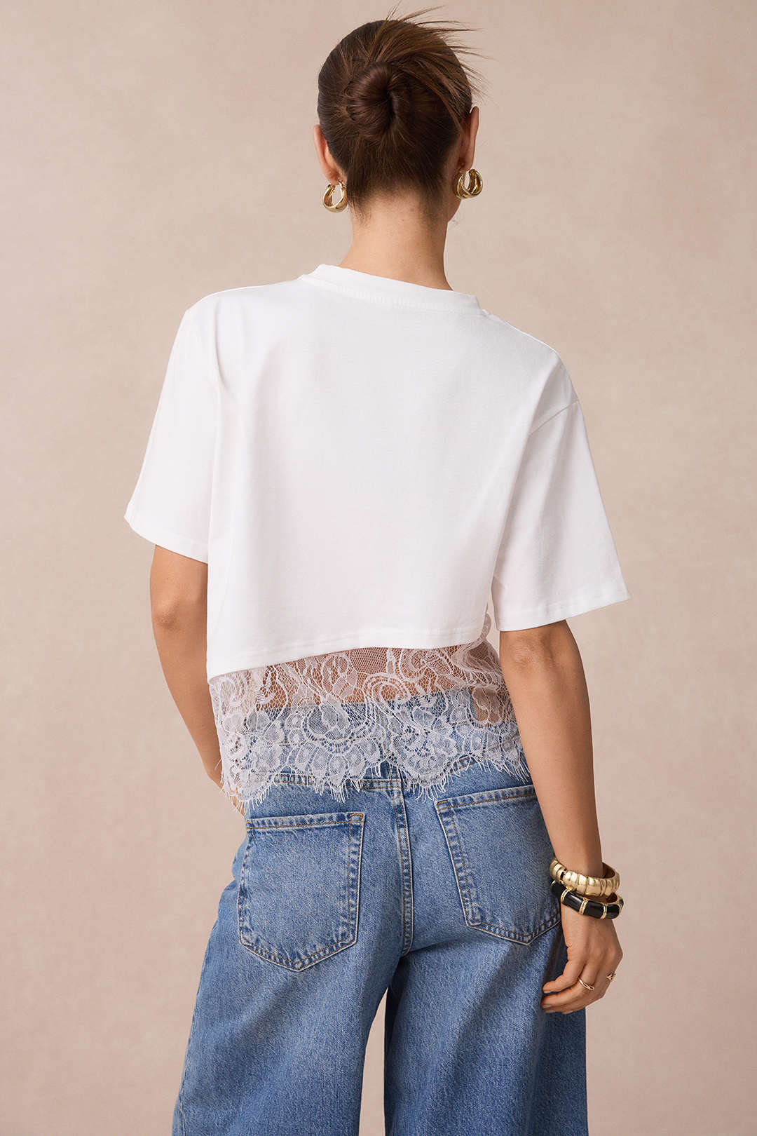 Patchwork Lace Round Neck Short Sleeve T-Shirt