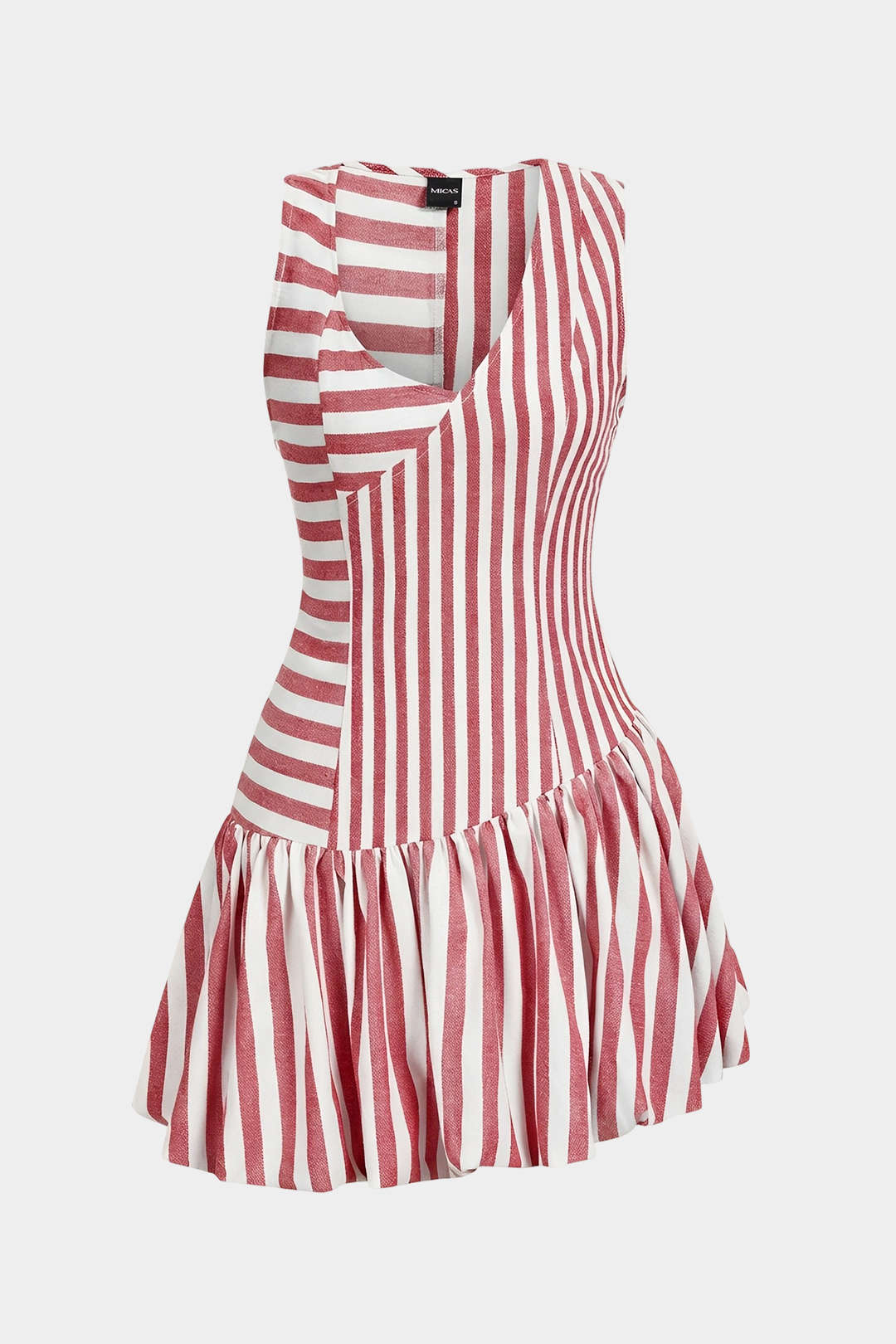 Stripes Print Asymmetrical Ruched Sleeveless Mini Dress