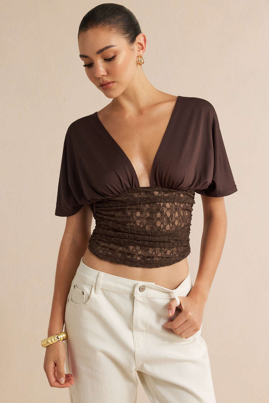 Lace Patchwork Batwing Short Sleeve T-Shirt