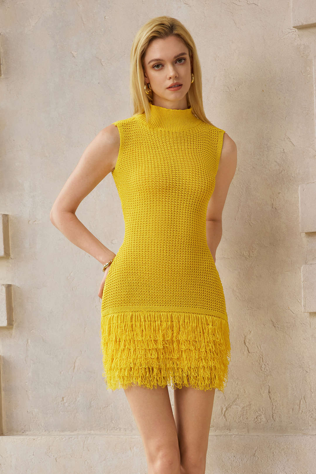 Knit Fringe Sleeveless Mini Dress
