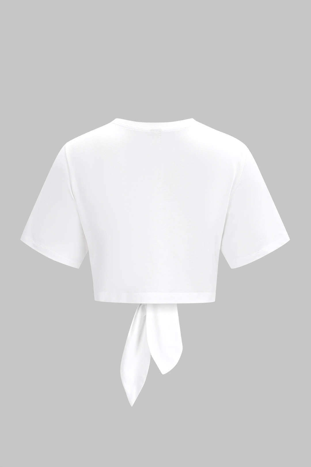 Metallic Chain Round Neck Tie-Up Short Sleeve T-Shirt