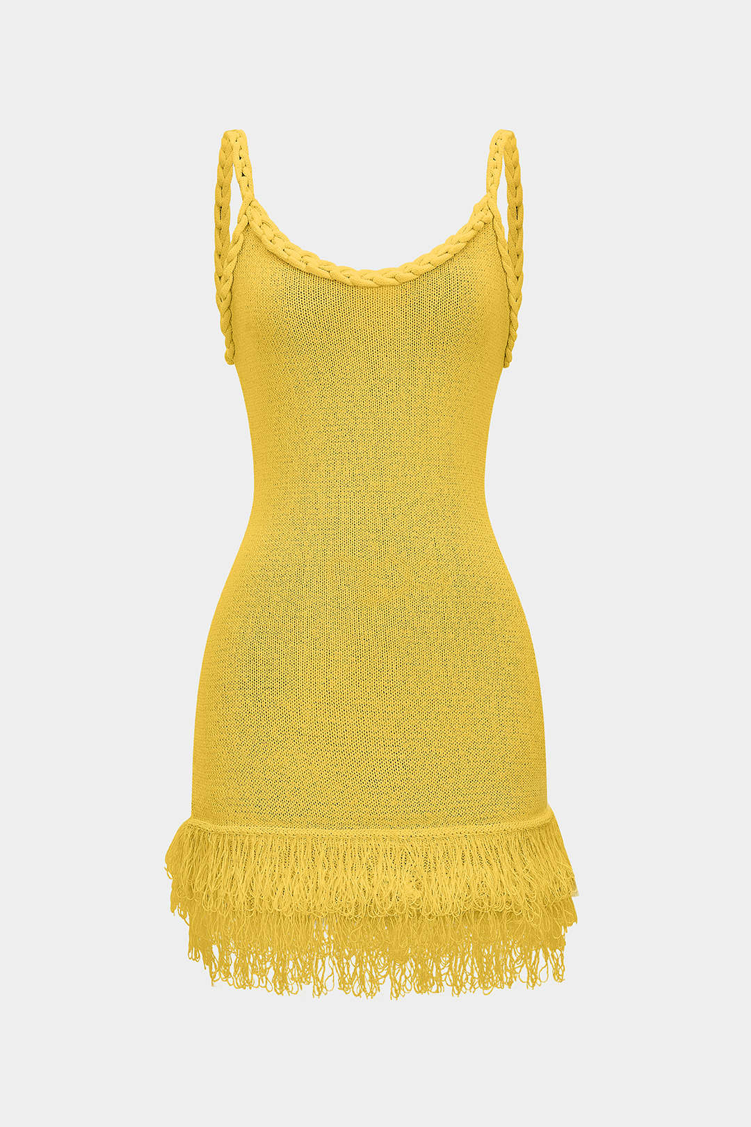Open Knit Fringe Braided Backless Slip Sleeveless Mini Dress