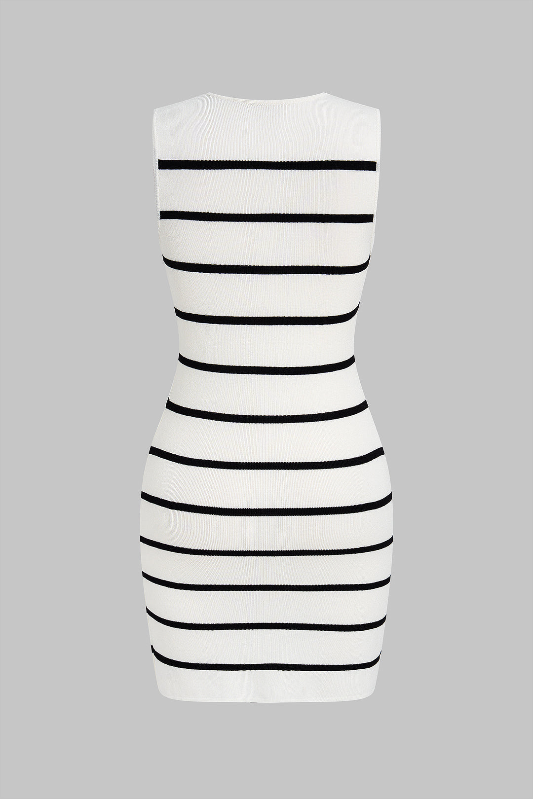 Knit Stripes Print Irregular Metallic Button Sleeveless Mini Dress