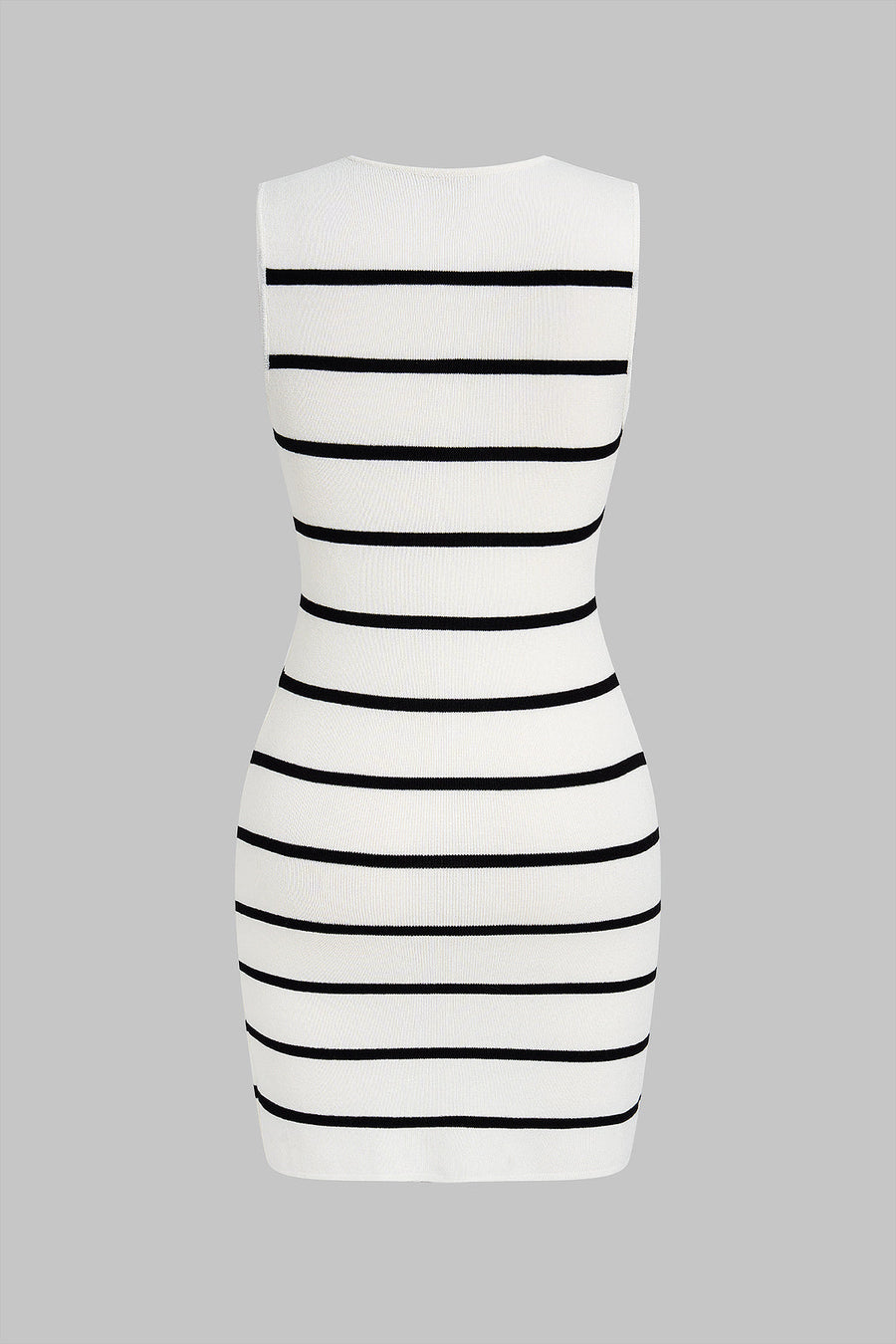 Knit Stripes Print Irregular Metallic Button Sleeveless Mini Dress