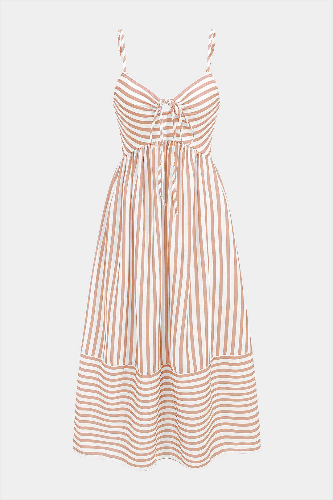 Stripes Print V-Neck Tie-Up Slip Sleeveless Maxi Dress