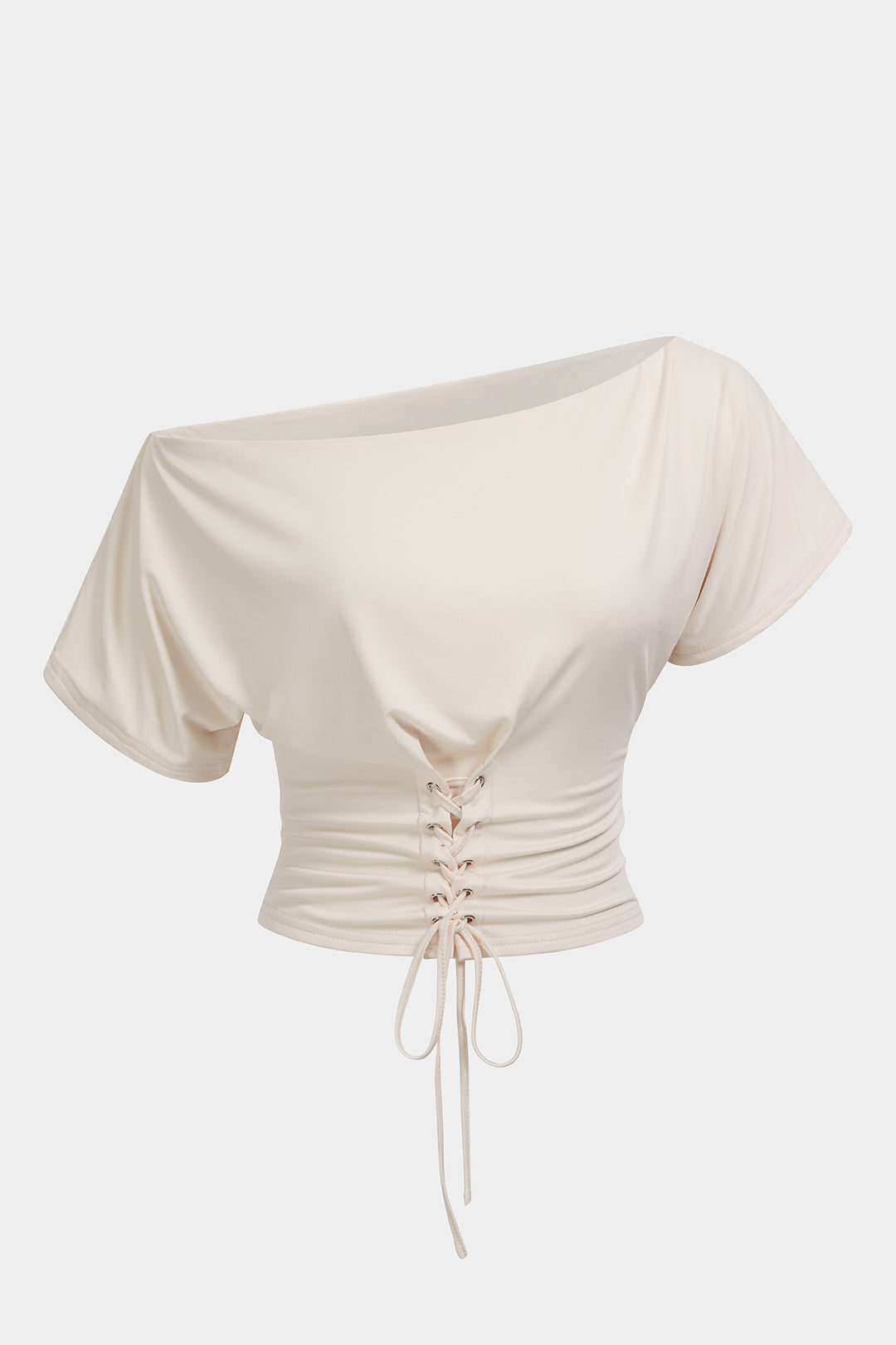 Solid One Shoulder Tie-Up Short Sleeve T-shirt