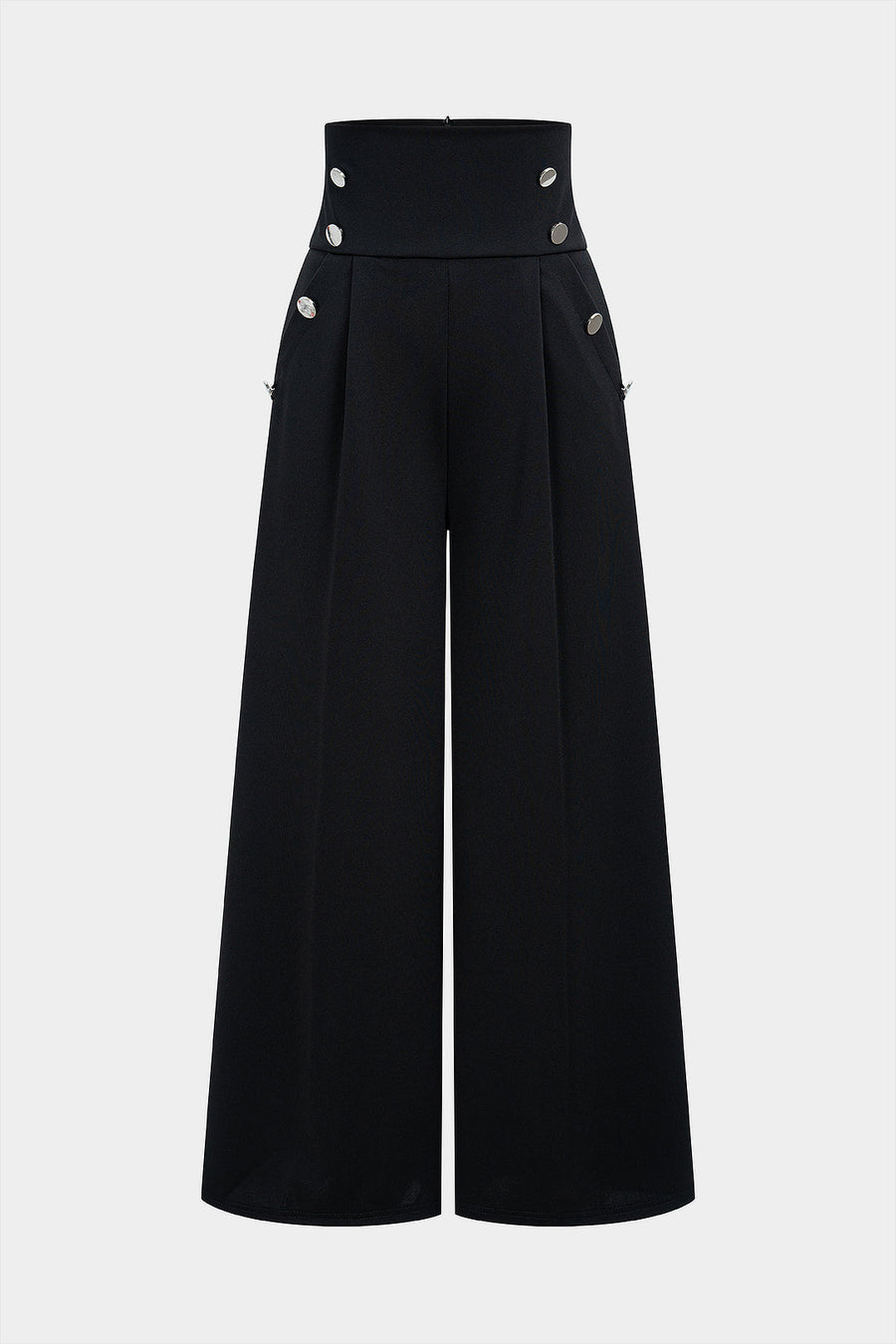 Solid Button High Waist Wide Leg Pants
