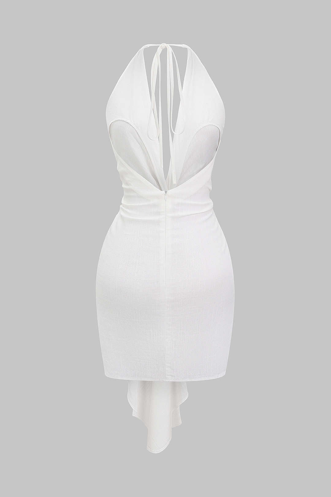 Linen Tie Front V-Neck Halter Neck Ruched Backless Sleeveless Mini Dress