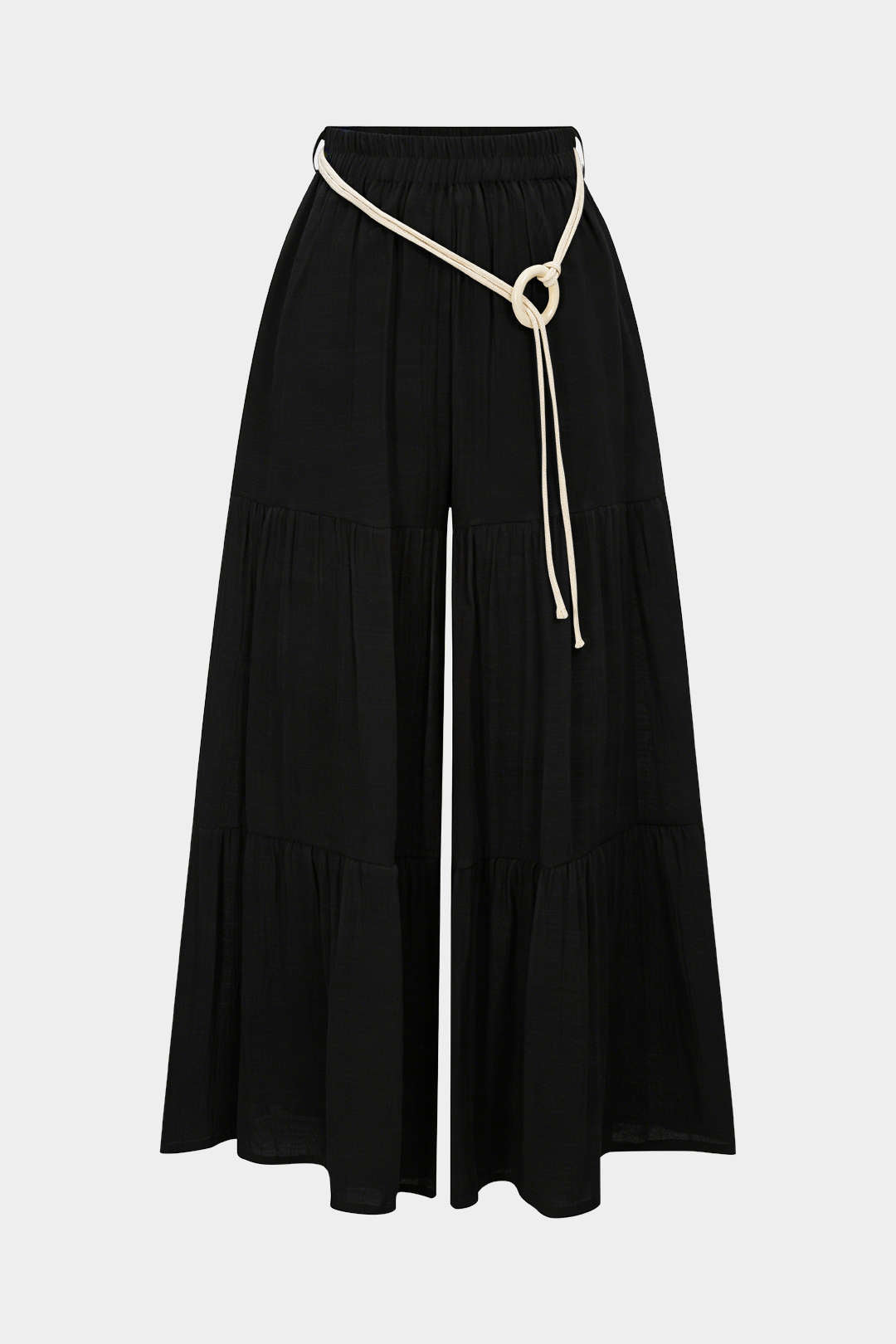Belted Ruched High Waist Wide Leg Pants