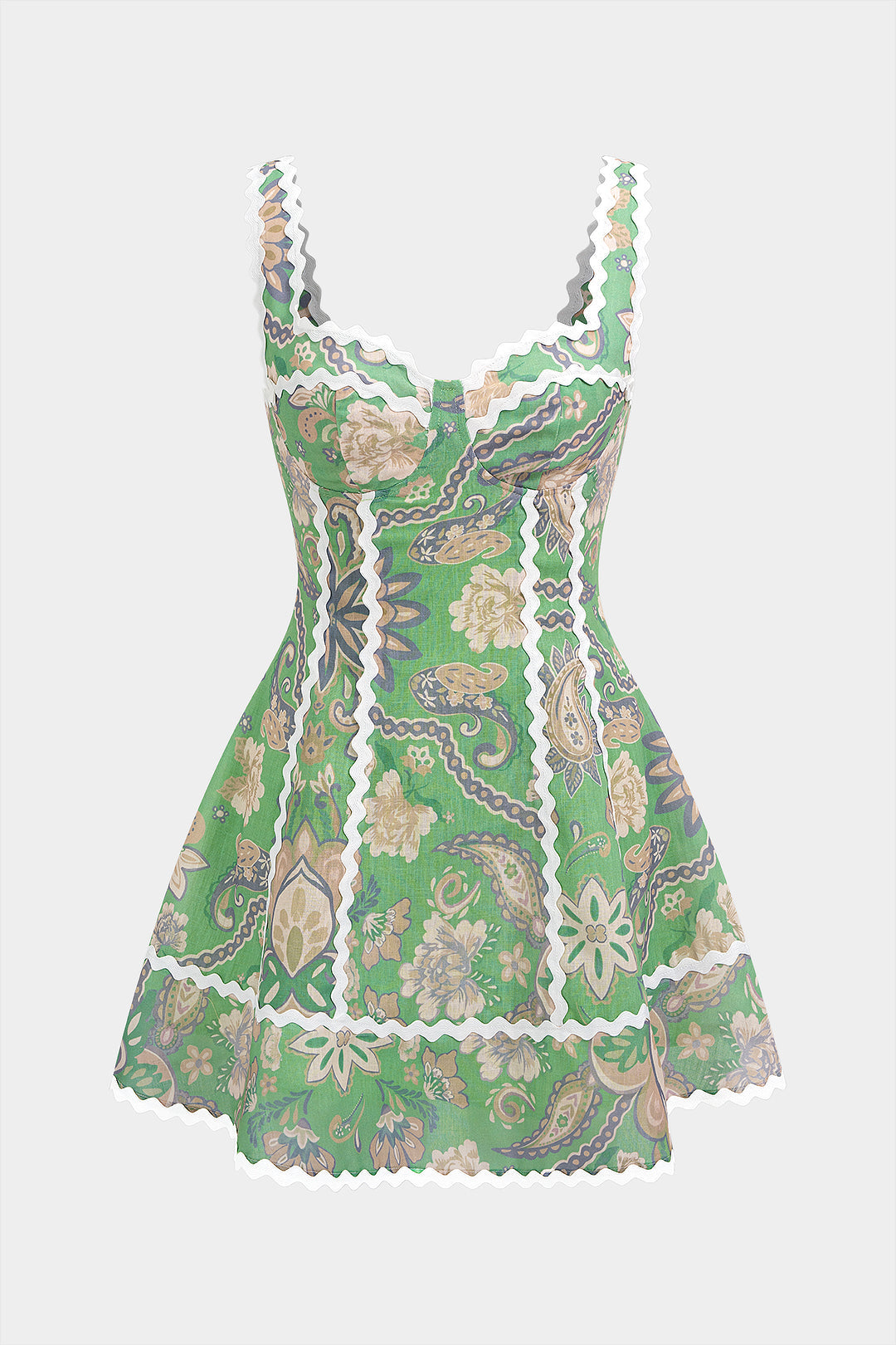 Paisley Print Contrast Trim Sleeveless Mini Dress