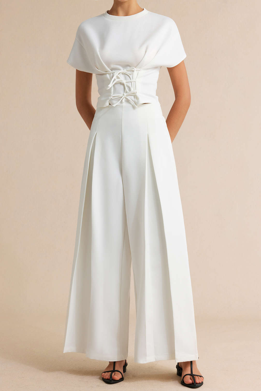 Solid High Waist Wide Leg Pants