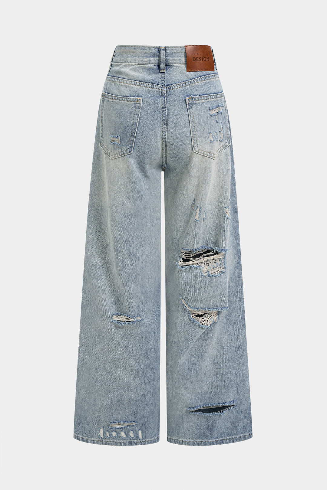 Denimfarkut, epäsymmetriset, repeytyneet, korkeavyötäröiset, suorat lahkeet