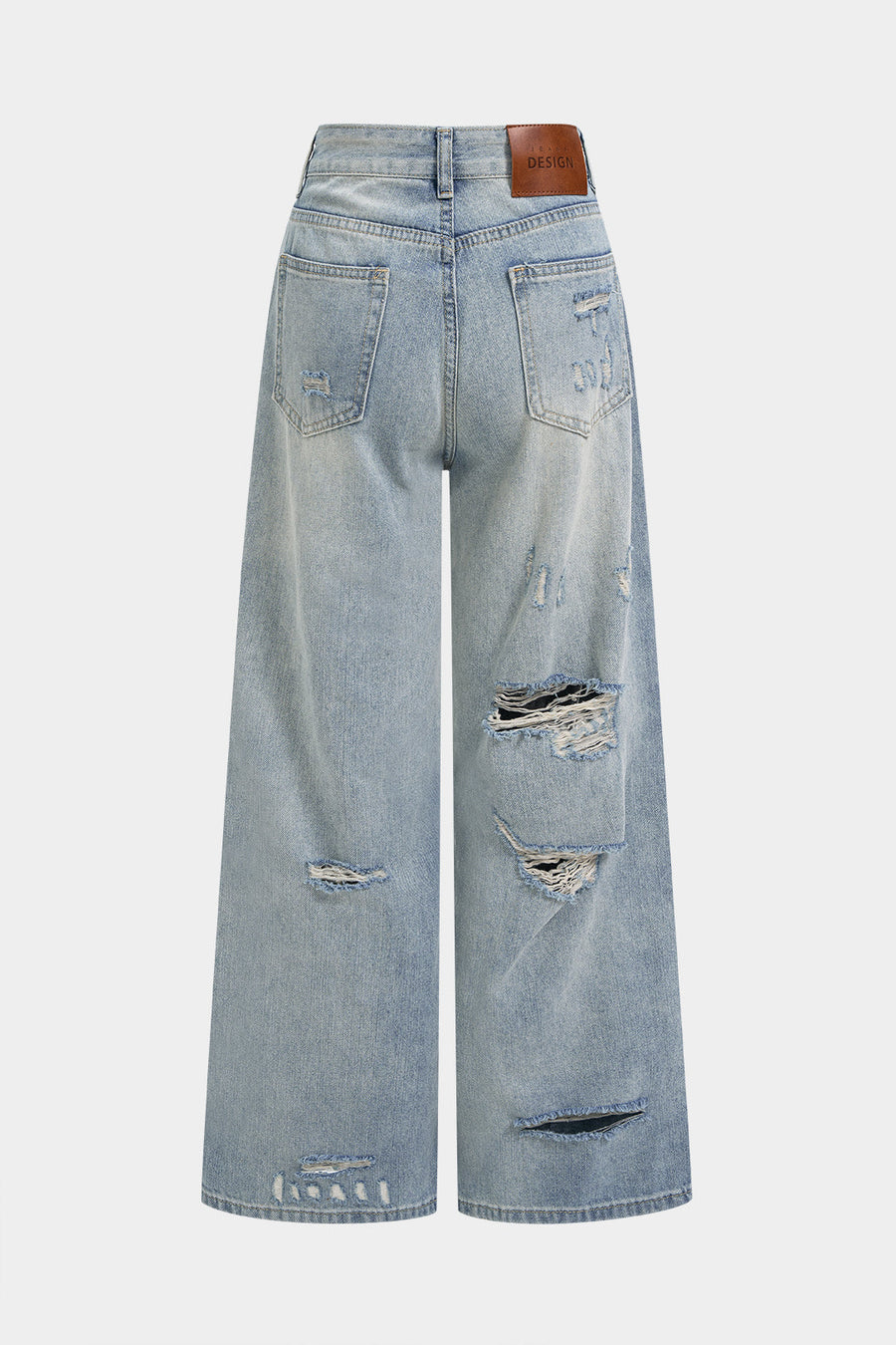Denimfarkut, epäsymmetriset, repeytyneet, korkeavyötäröiset, suorat lahkeet