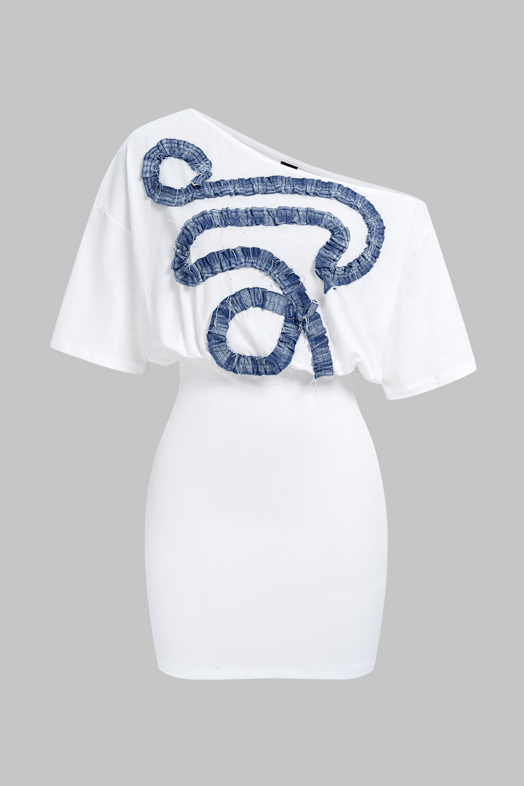 Patchwork One Shoulder Asymmetrical Short Sleeve Mini Dress