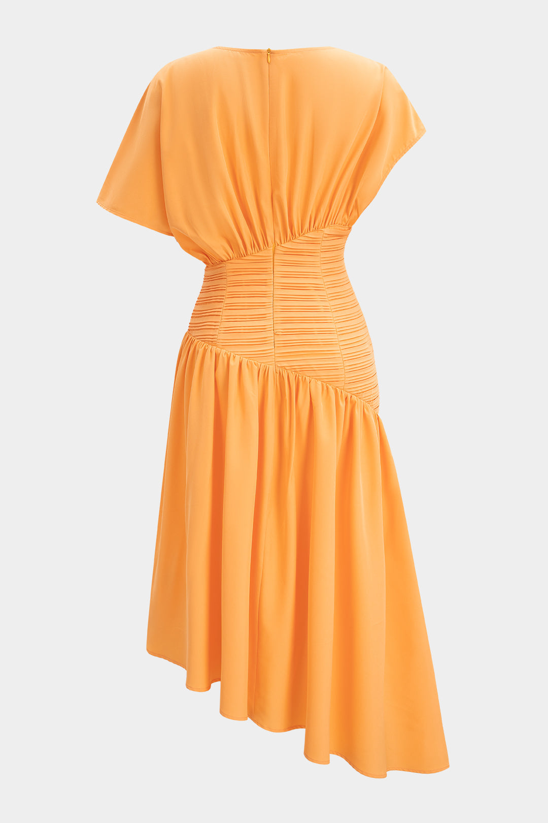 Round Neck Asymmetrical Short Sleeve Midi Dress
