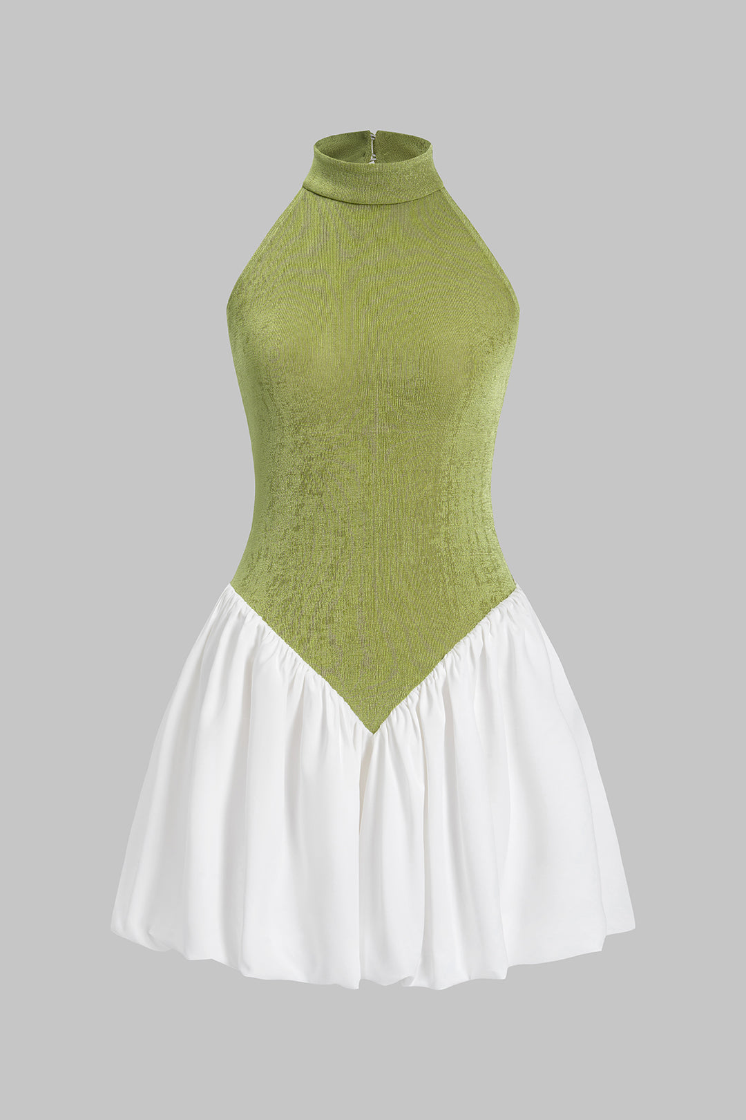 Patchwork Mock Neck Backless Ruched Sleeveless Mini Dress