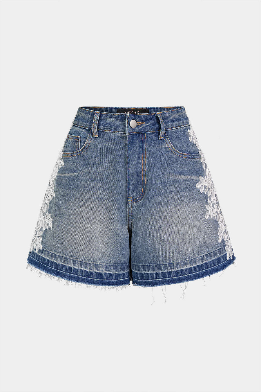 Denim Lace Trim Embroidery Shorts