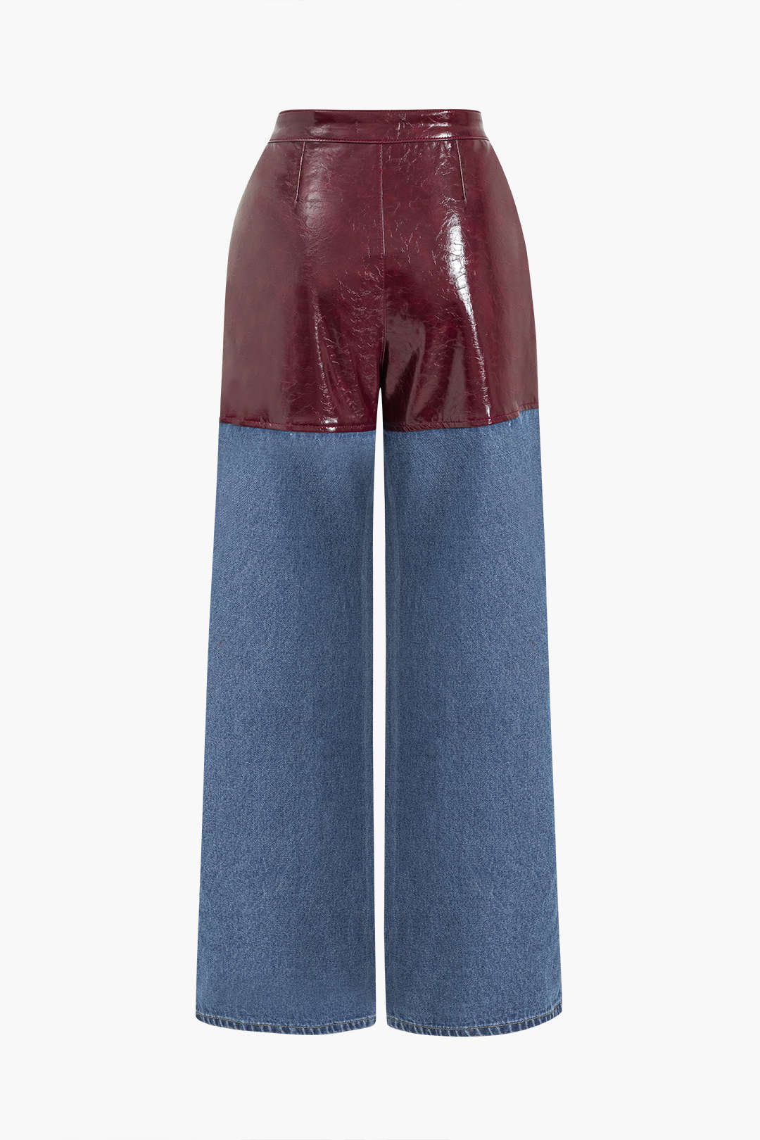 Faux Leather Patchwork Straight Leg Jeans
