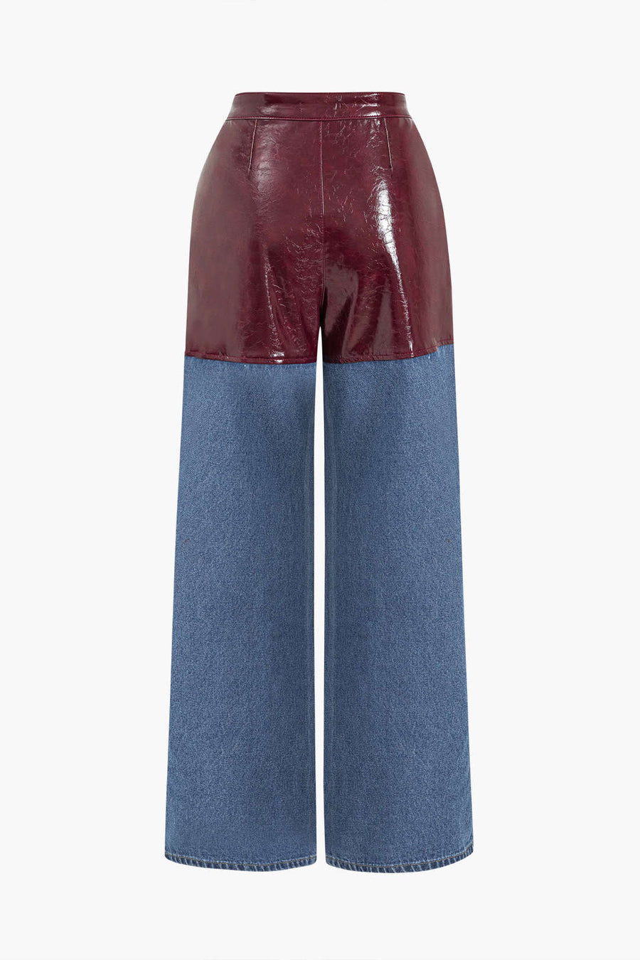 Faux Leather Patchwork Straight Leg Jeans