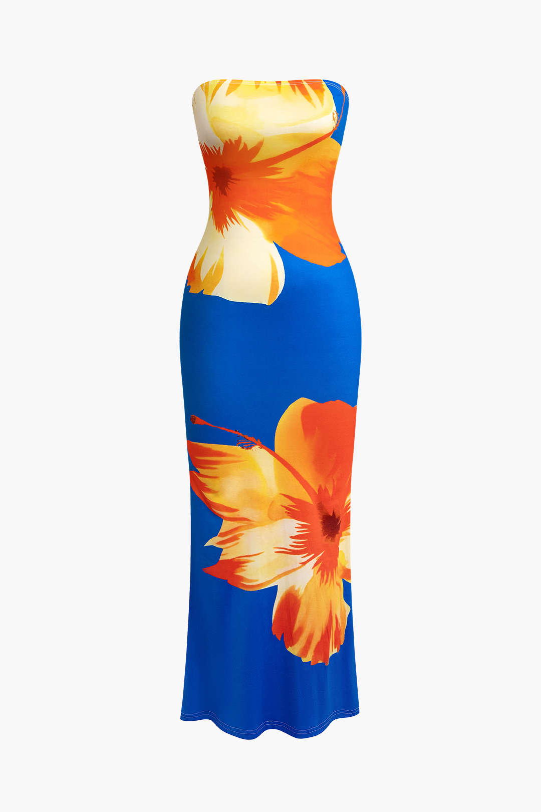 Sunny Floral Cascade Strapless Maxi Dress