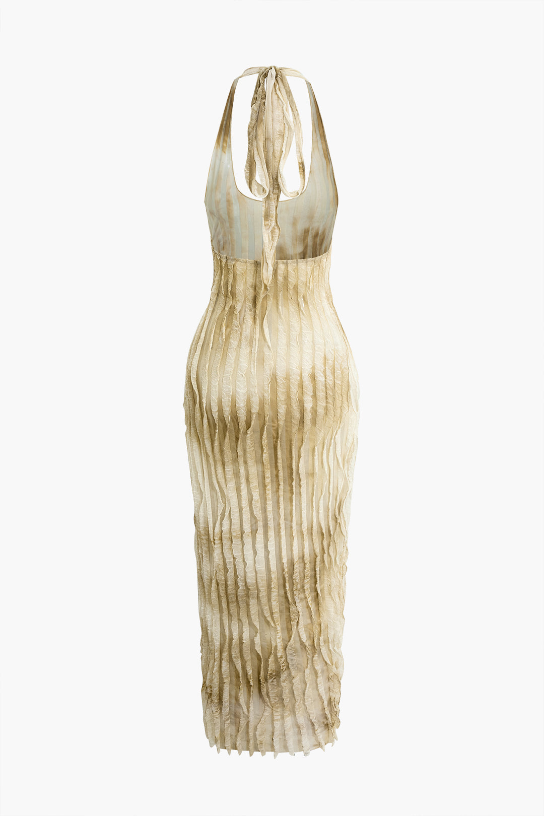 Sheer Mesh Ruffle Texture Halter Backless Maxi Dress