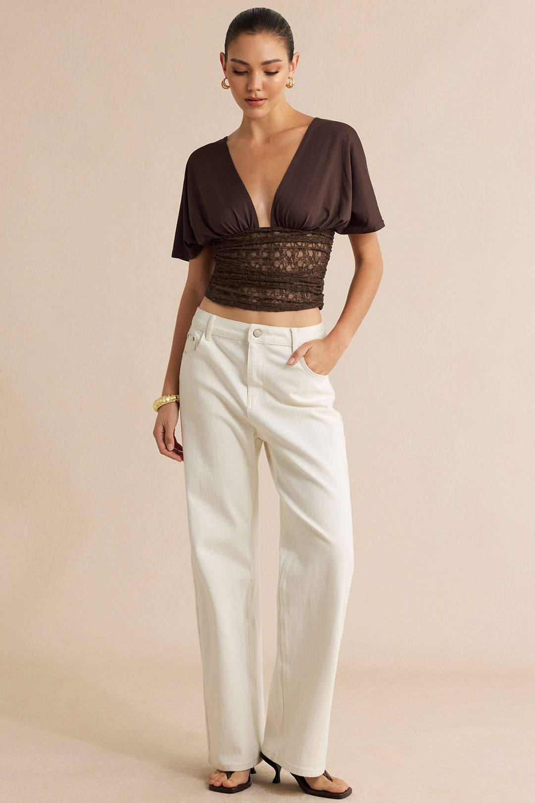Lace Patchwork Batwing Short Sleeve T-Shirt