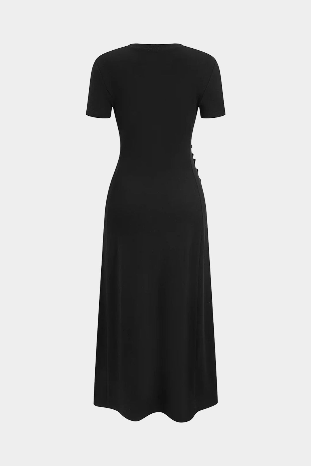 Round Neck Button Ruched Short Sleeve Maxi Dress