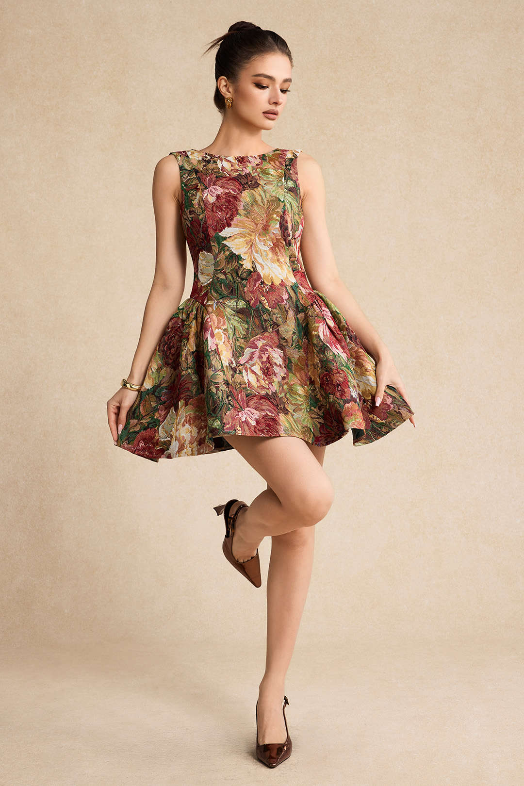 Jacquard Ruched Sleeveless Mini Dress
