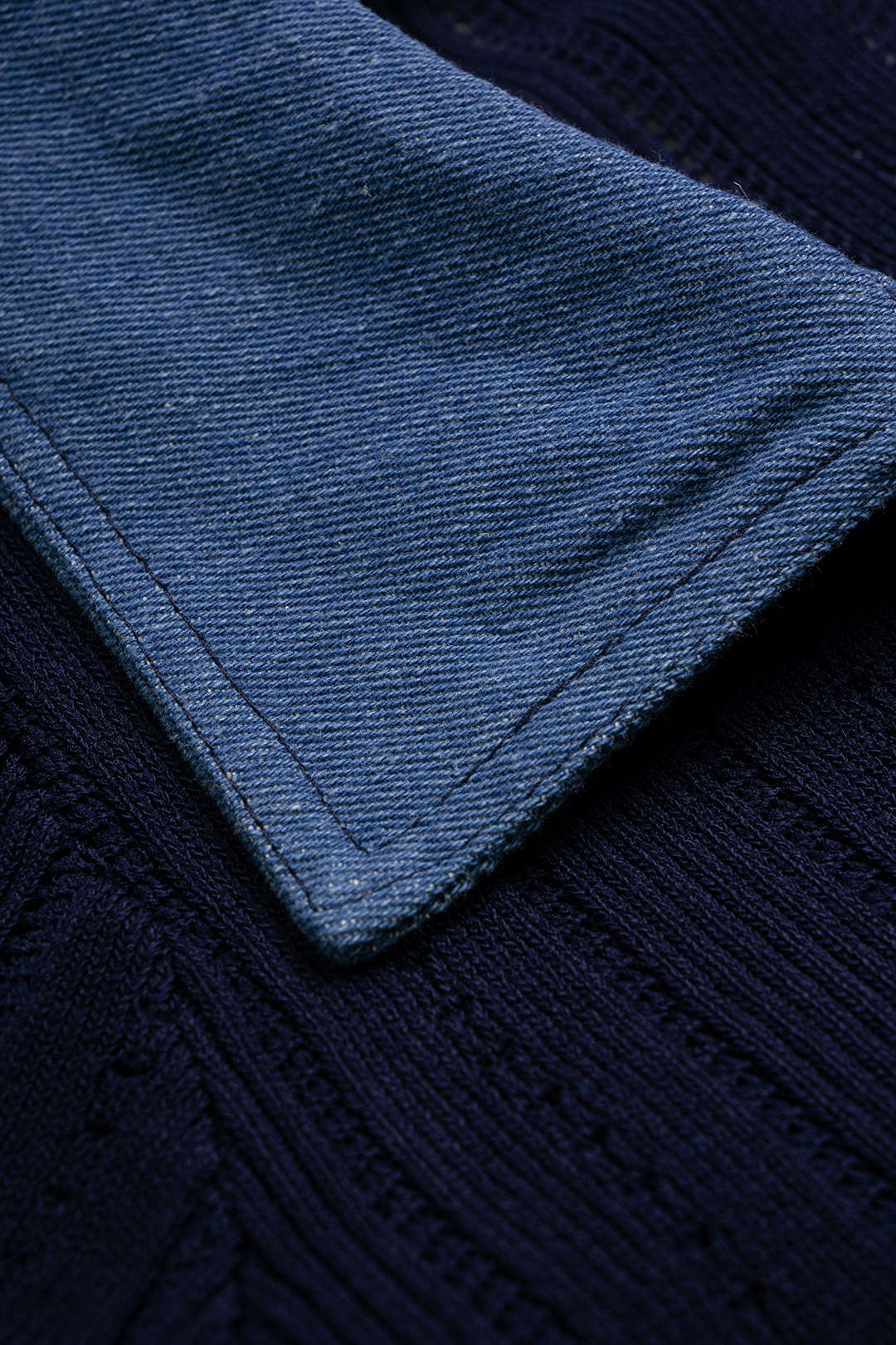 Open Knit Patchwork Denim Lapel Button Short Sleeve Maxi Dress