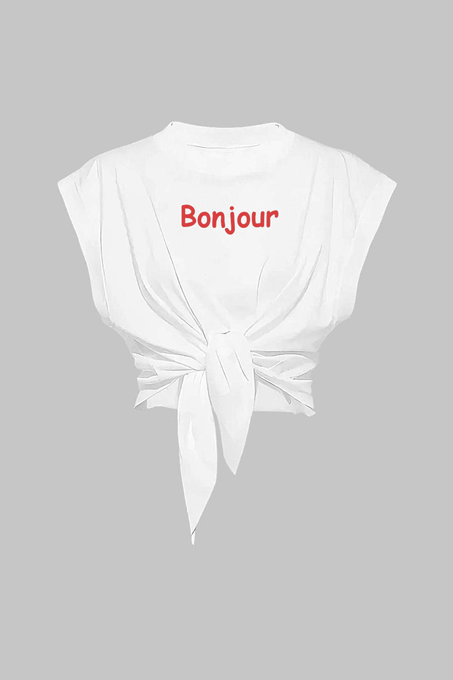 Letter Print Knotted Short Sleeve T-Shirt