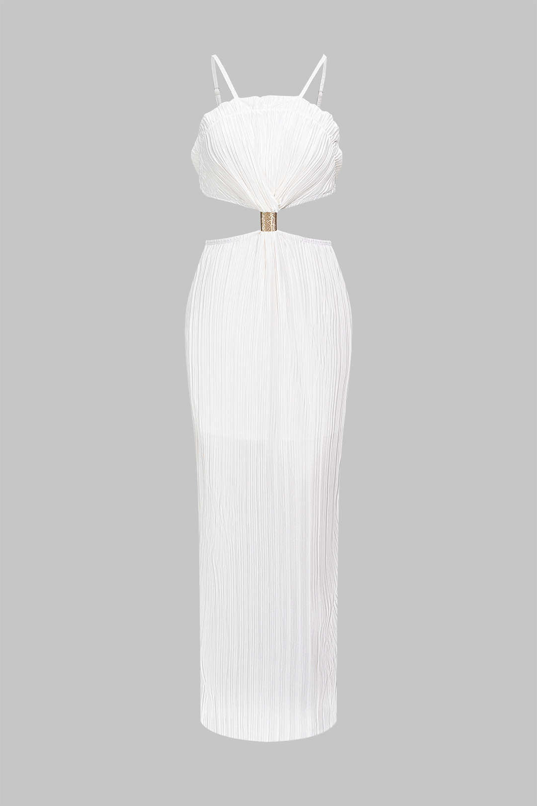 Solid Pleated Slit Maxi Dress