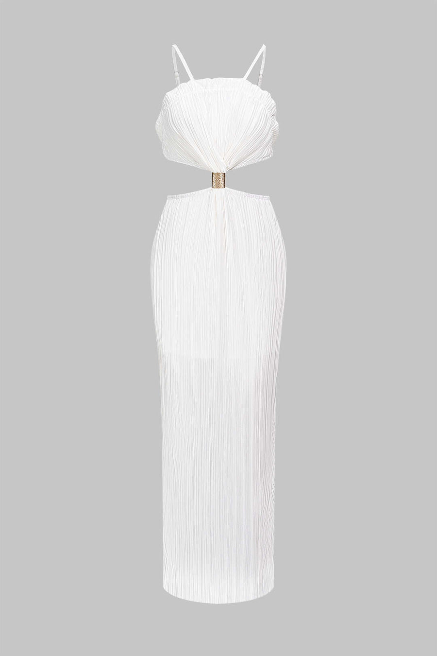 Solid Pleated Slit Maxi Dress