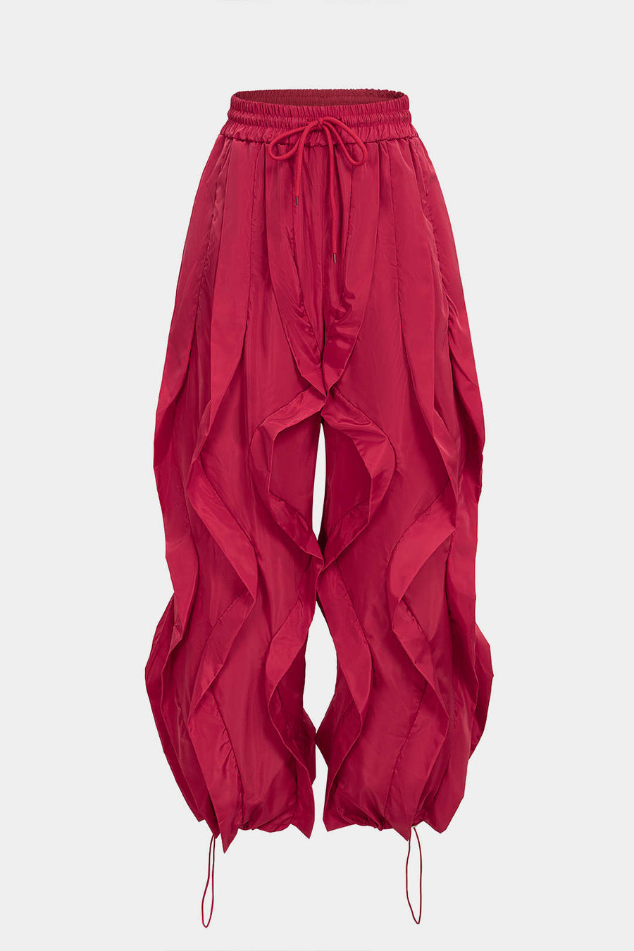 Drawstring Ruffle Detail Wide Leg Pants