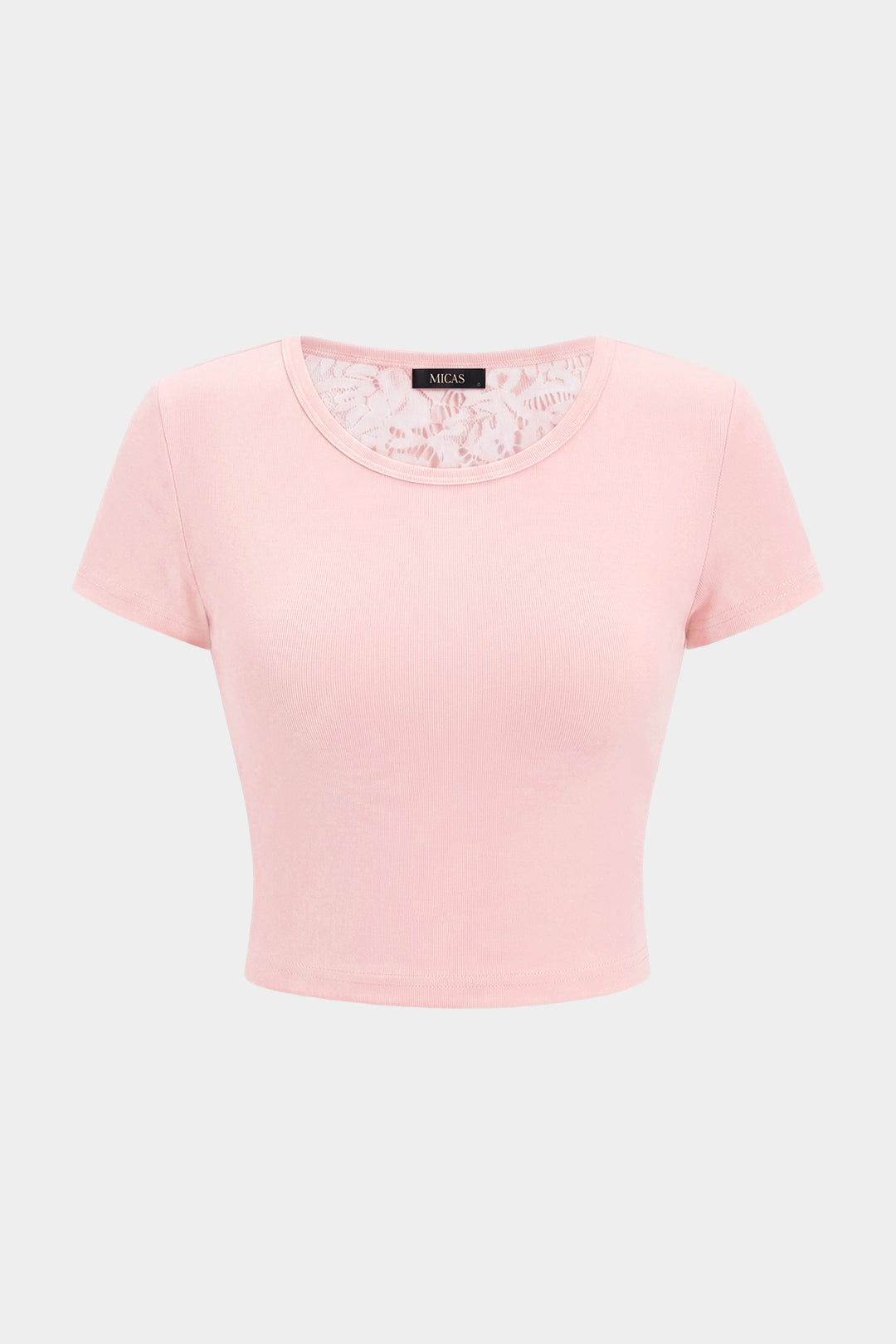 Lace Patchwork Backless Tie Back Short Sleeve T-Shirt