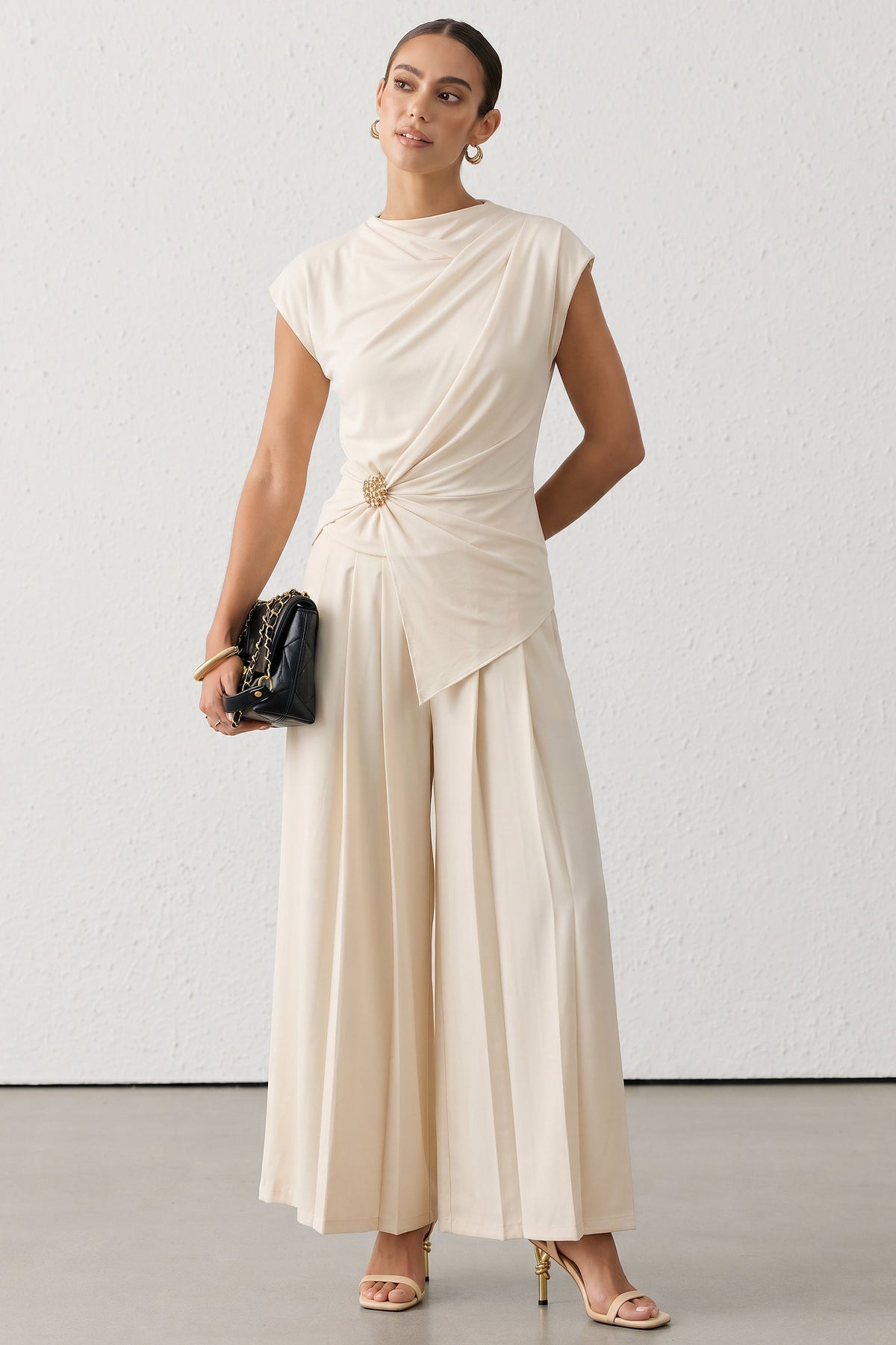 Metallic Ruched Asymmetrical T-Shirt