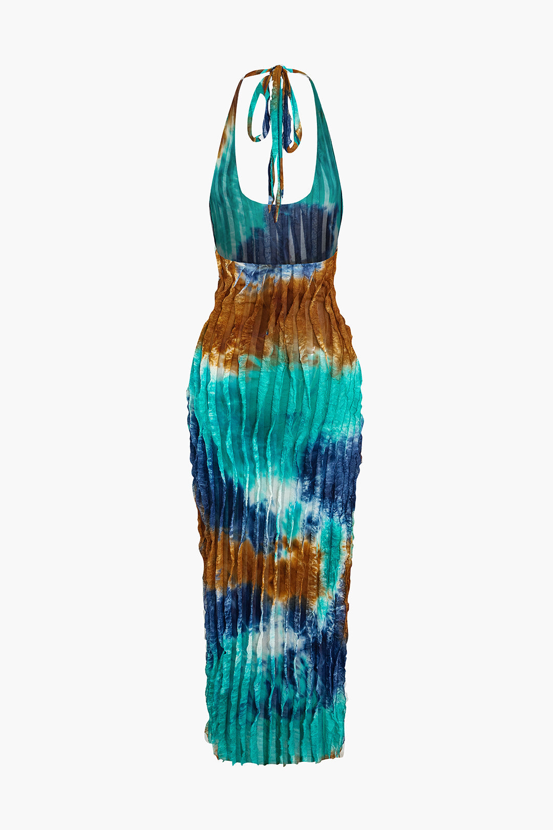 Sheer Mesh Ruffle Texture Halter Backless Maxi Dress