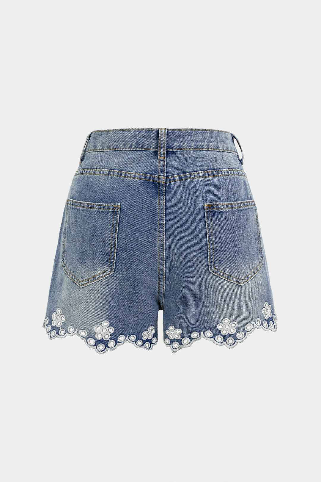 Denim Embroidery Hollow Out Wide Leg Shorts