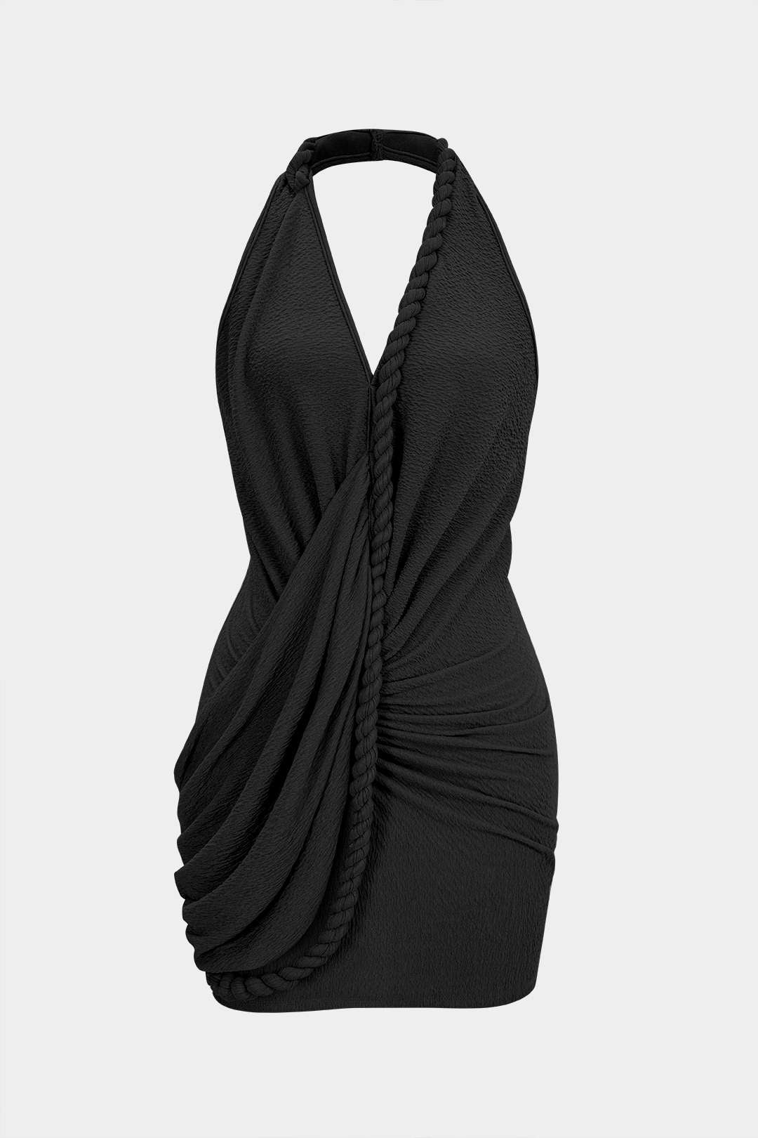 V-Neck Asymmetrical Twist Knot Ruched Backless Sleeveless Mini Dress