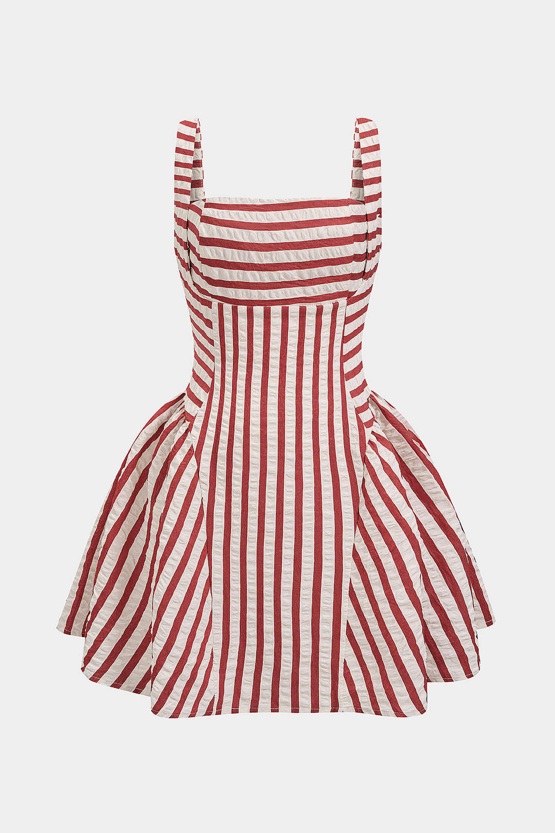 Stripes Print Square Neck Ruched Sleeveless Mini Dress