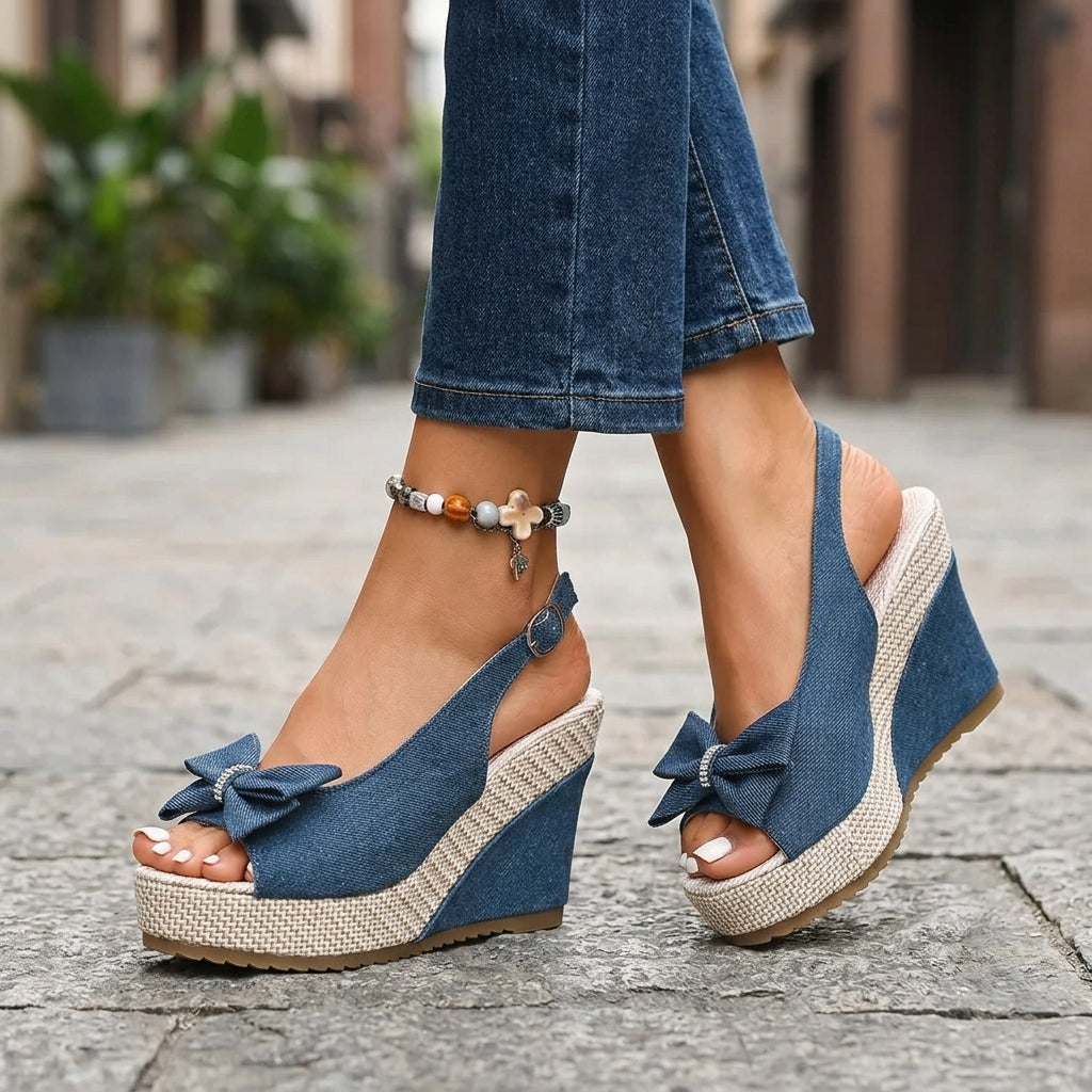 Anna-denim-kiilakorkosandaalit