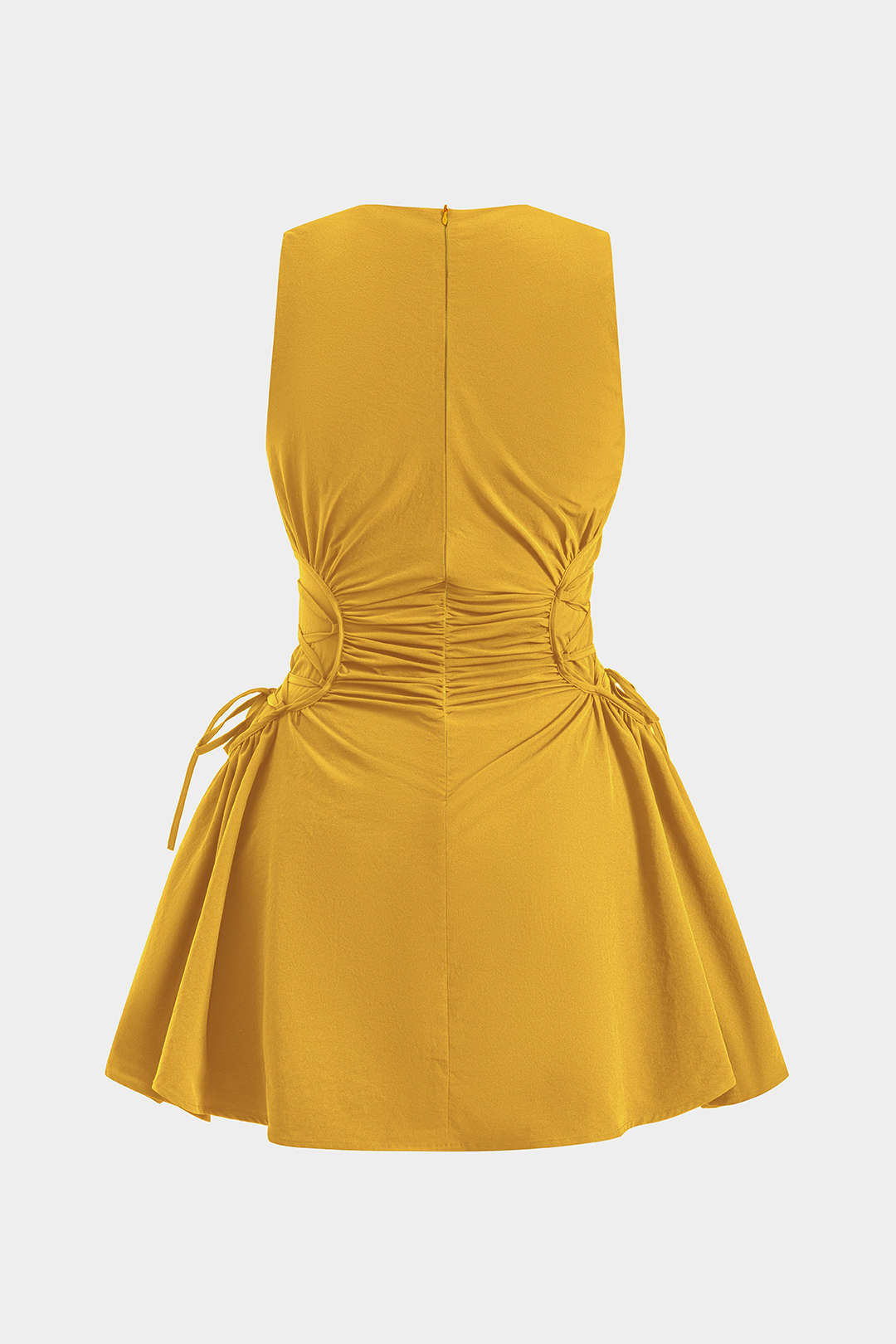 Ruched Strappy Zipper Sleeveless Mini Dress