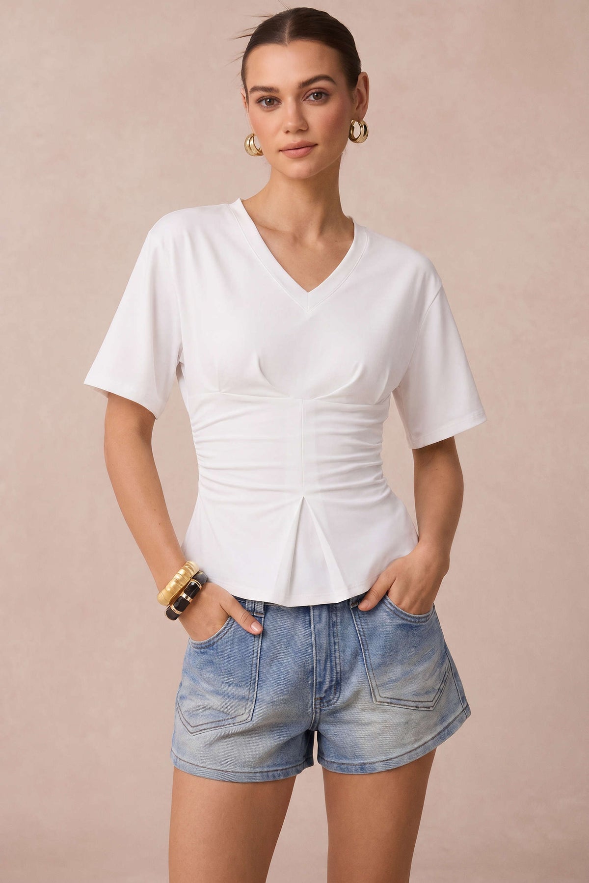Solid V-Neck Short Sleeve T-Shirt