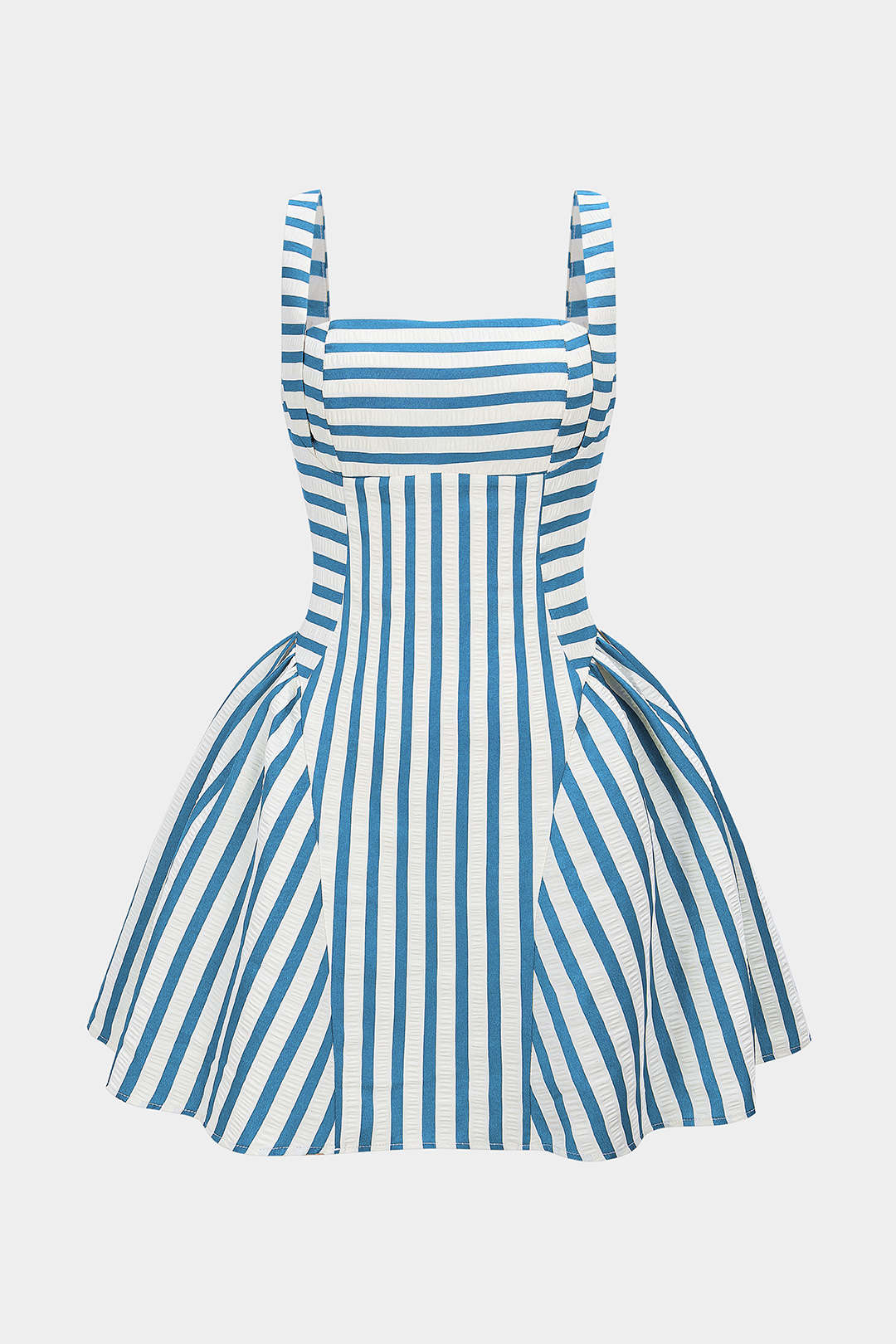 Stripes Print Square Neck Ruched Sleeveless Mini Dress