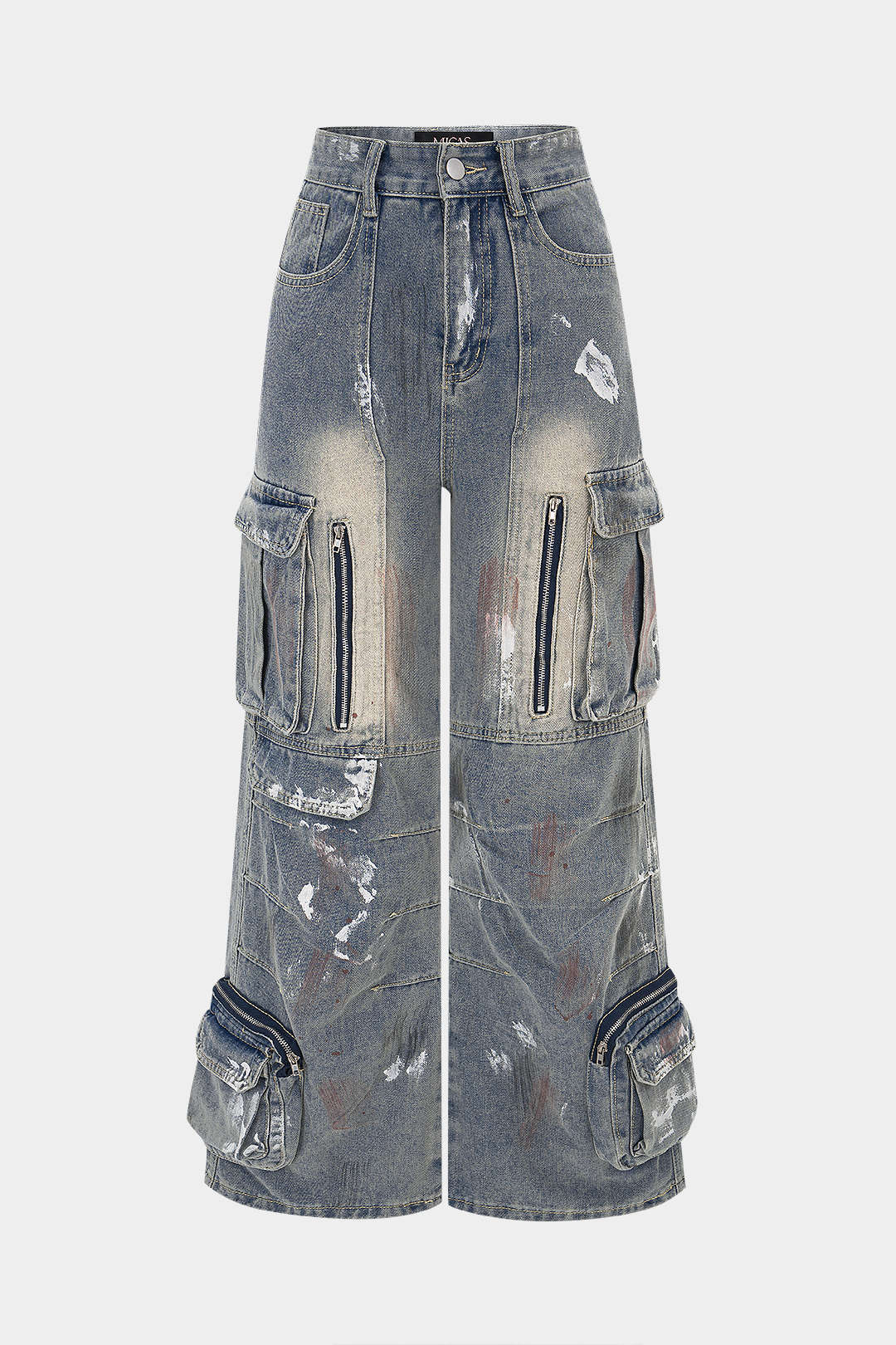 Denim Graffiti Print Ziper Pocket Straight Leg Jeans