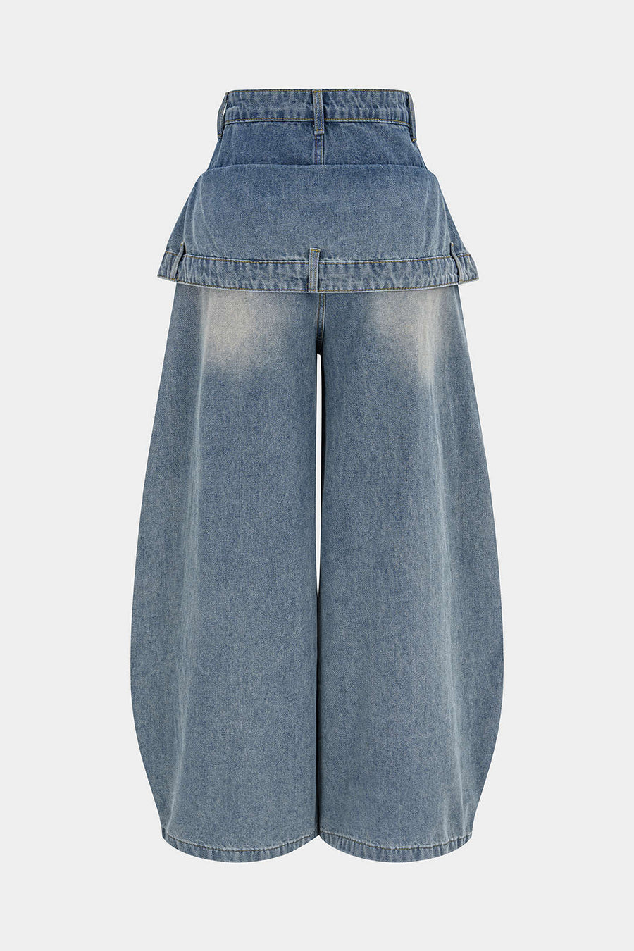 Denim Double Waistband Asymmetrical Ripped Wide Leg Jeans