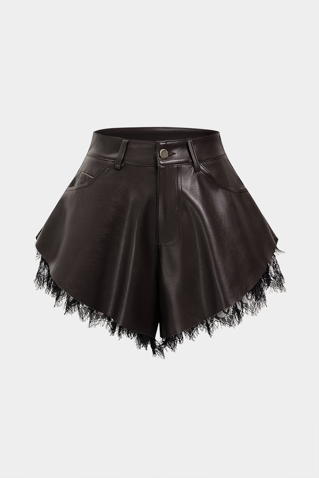 Faux Leather Patchwork Lace Wide Leg Shorts