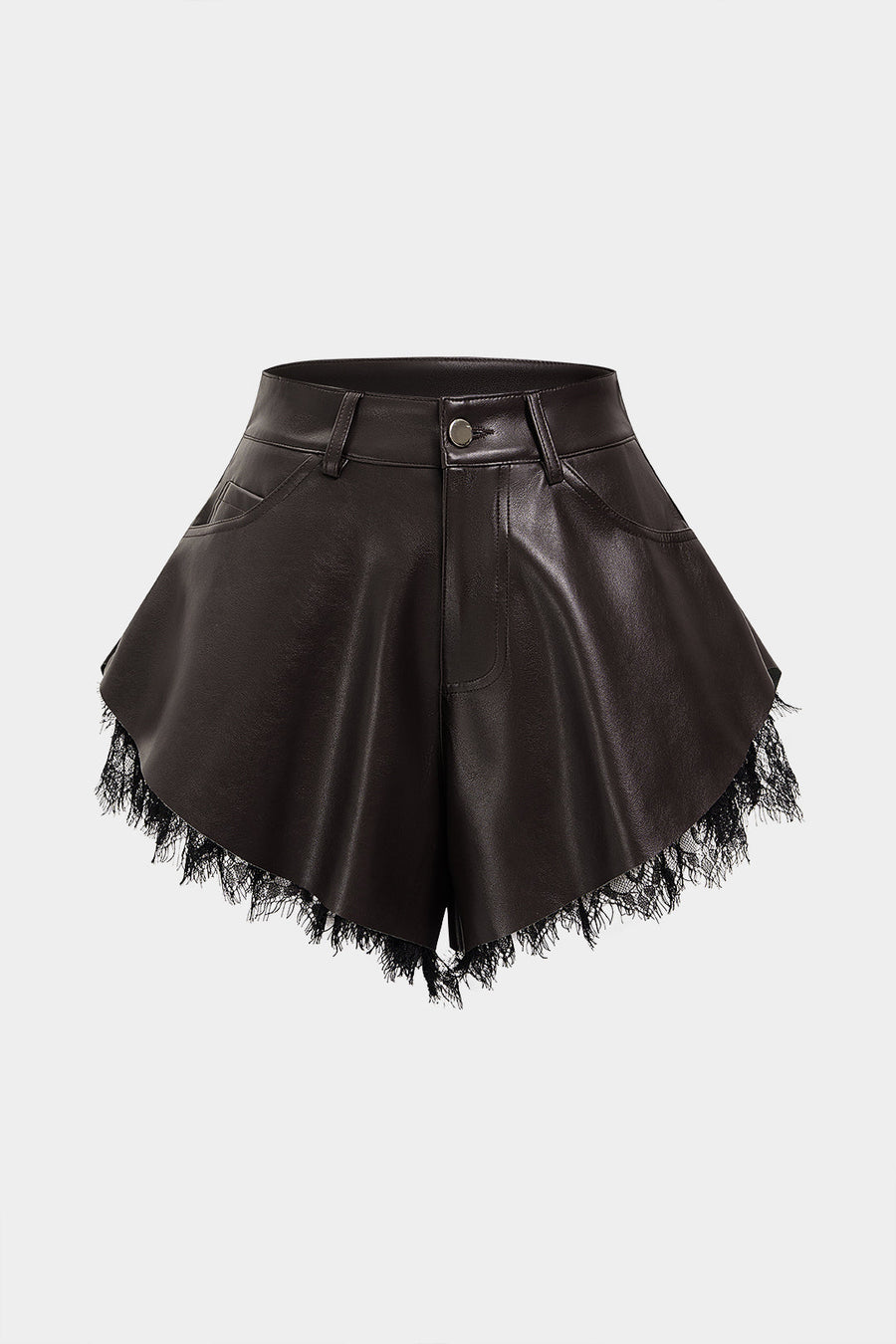 Faux Leather Patchwork Lace Wide Leg Shorts