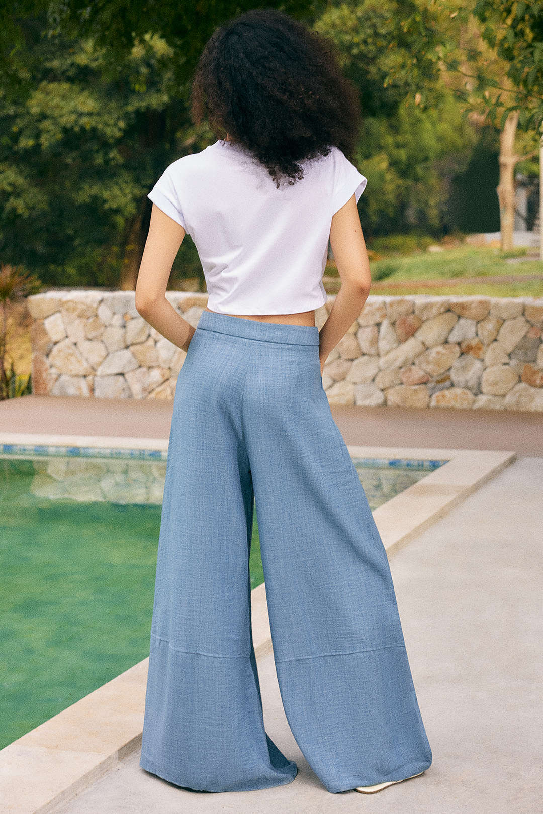 Ruched Zipper Pocket Wide Leg Trousers