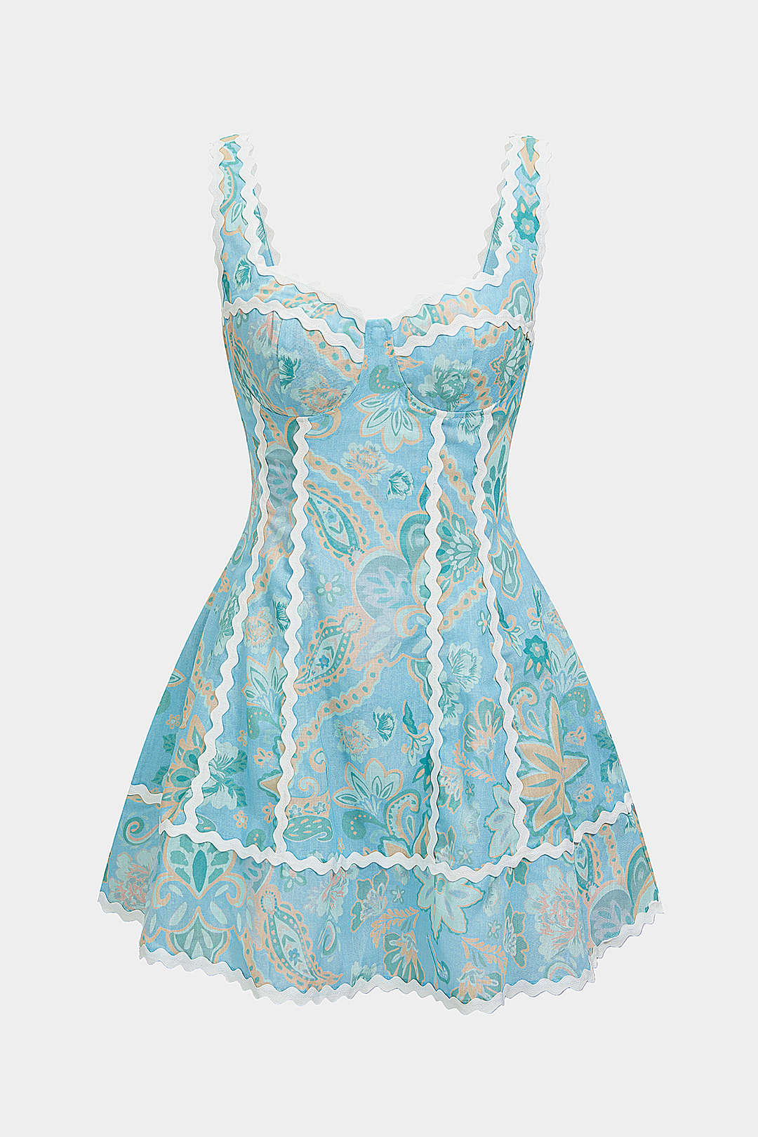 Paisley Print Contrast Trim Sleeveless Mini Dress